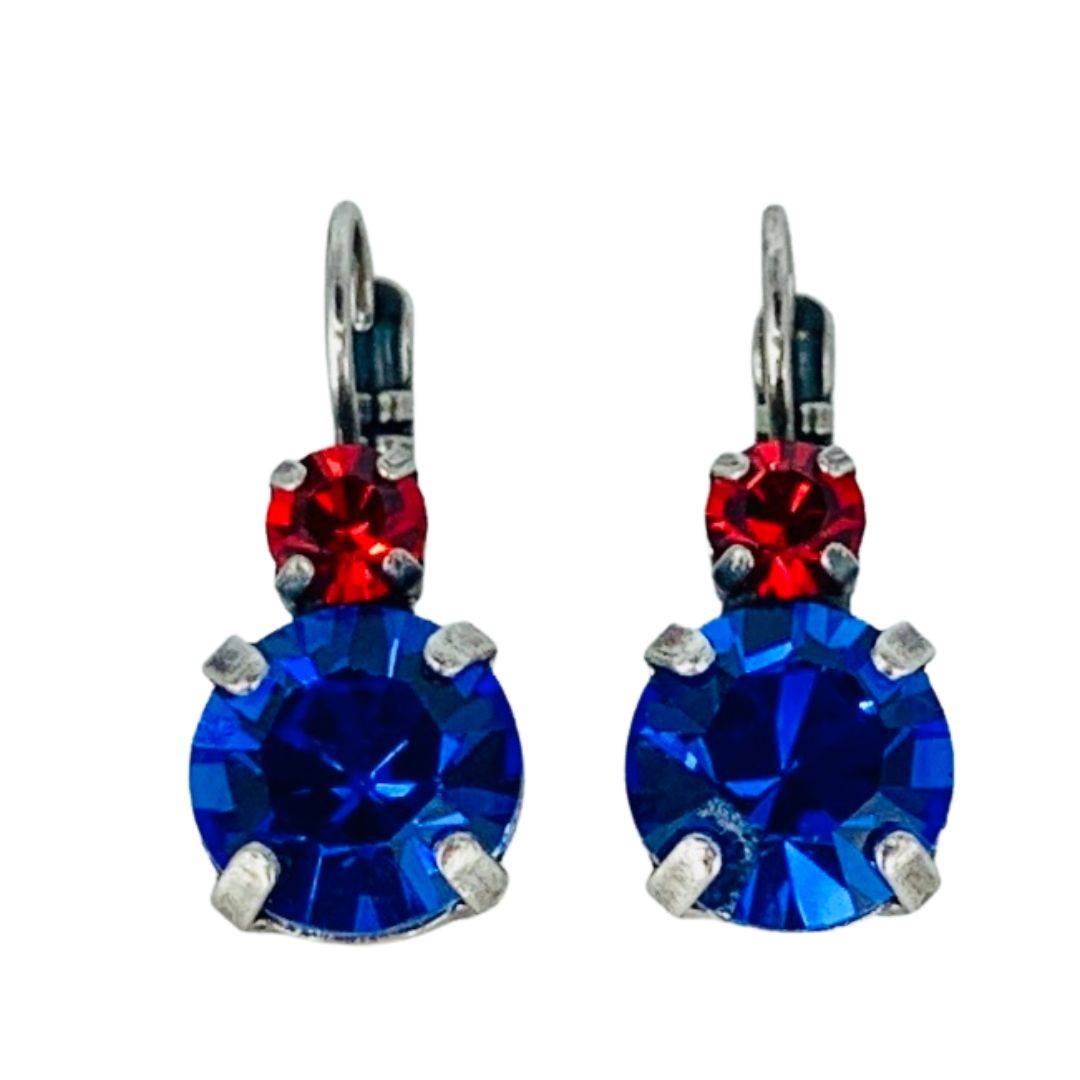 Mariana Double Drop Earrings in KU Red/Blue on Rhodium Main image