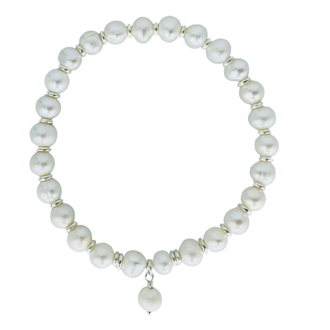 I AM JOYFUL Freshwater Pearl  Bracelet With Silver Beads