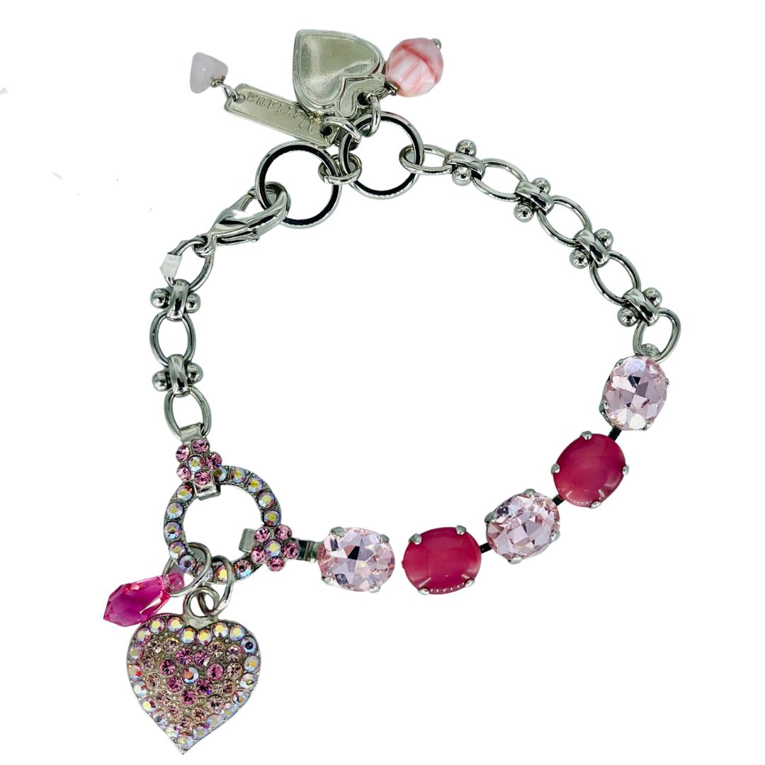 Mariana Chain/Circle Bracelet With Heart in Pink on Rhodium