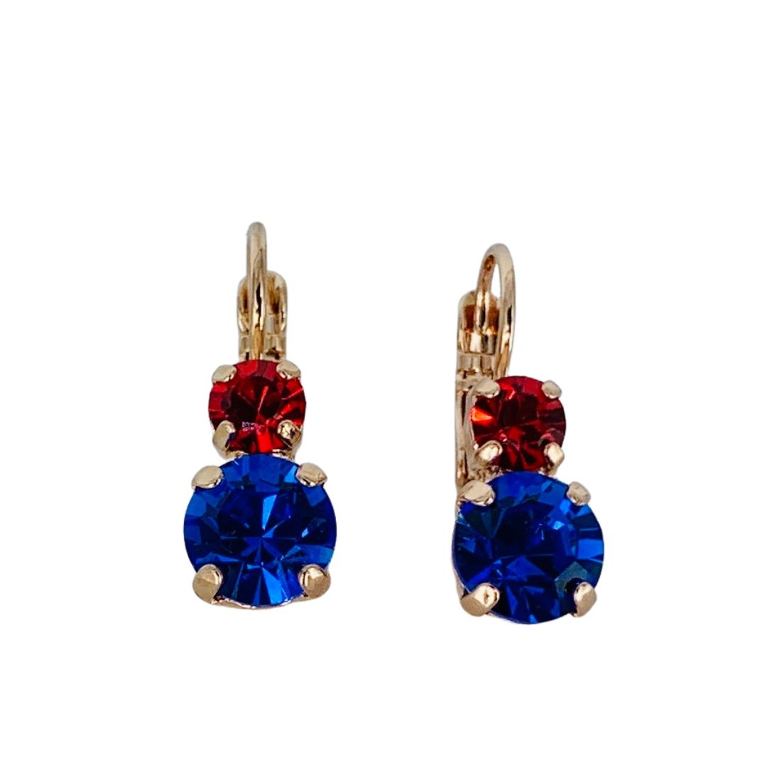 Mariana Small Double Drop Earrings in KU Red/Blue on Silver