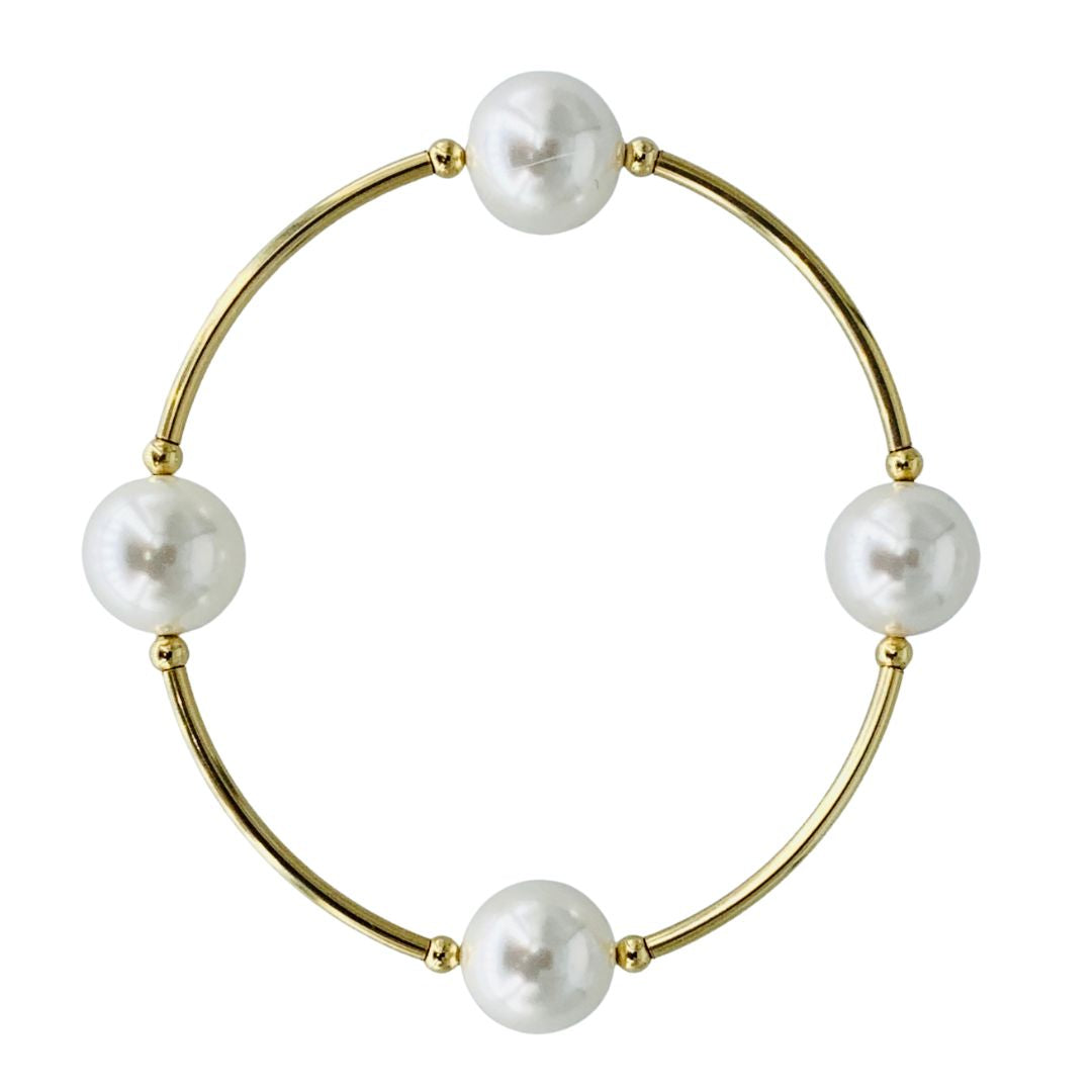 12MM White Pearl With Gold Blessings Bracelet