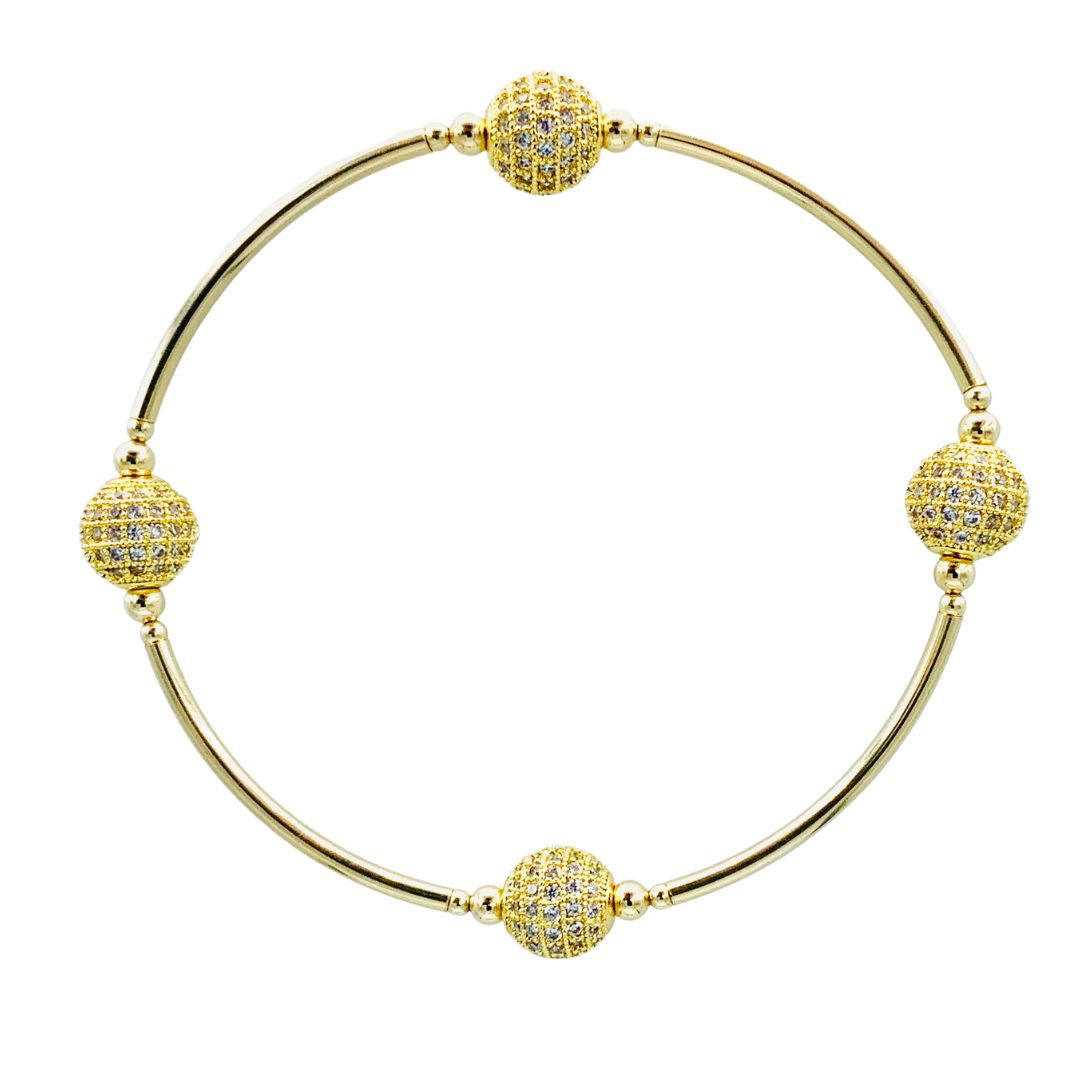 Blessing Bracelet 8MM Pave Crystal Beads With Gold Filled Bars