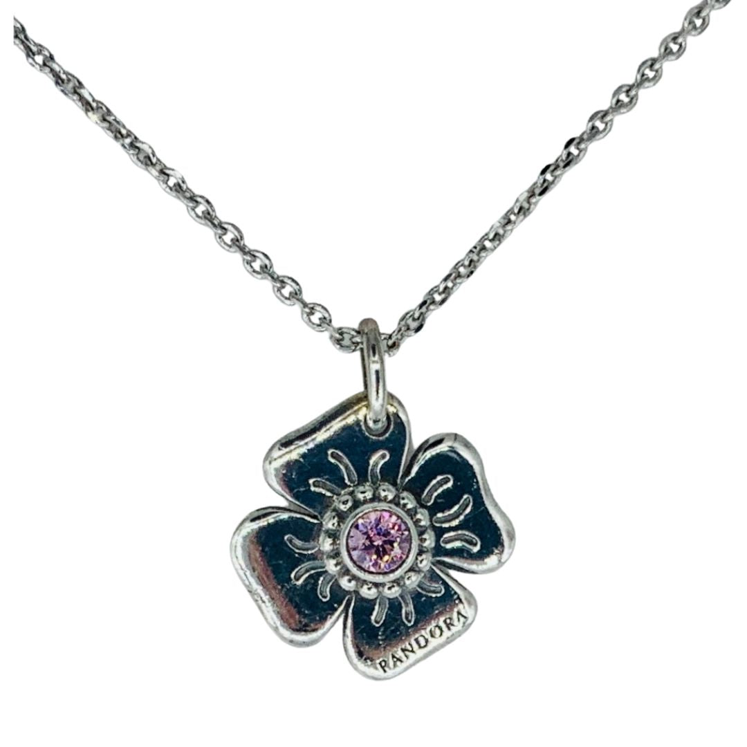Pandora Sterling Flower Charm/ Clasp Opener Necklace