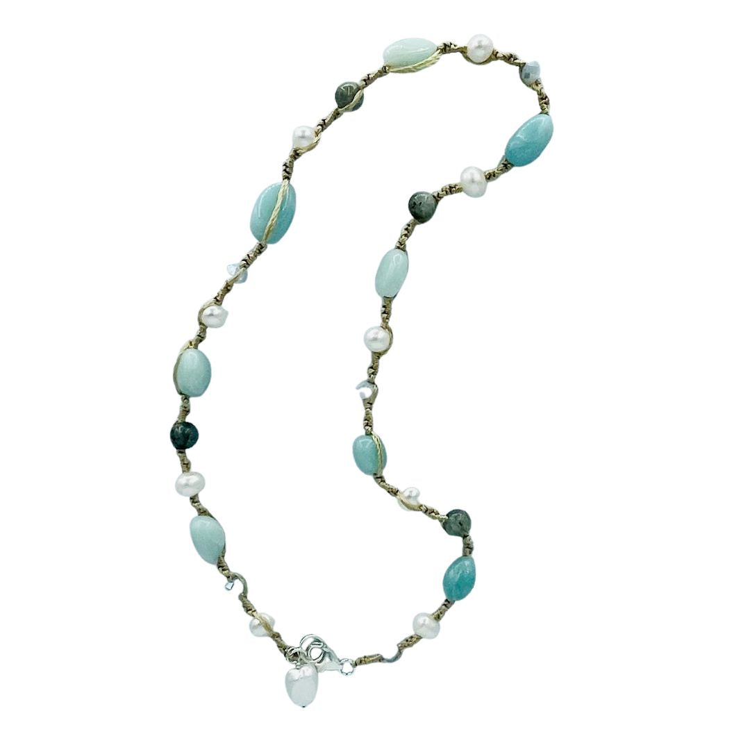 Necklace with Amazonite, Labradorite and Pearl