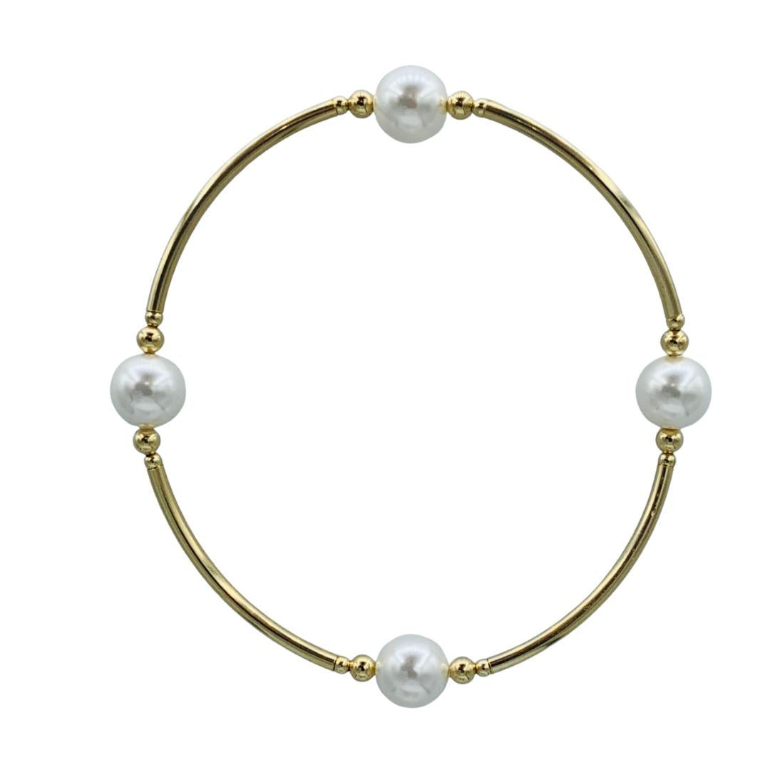 8MM White Pearl With Gold Blessings Bracelet