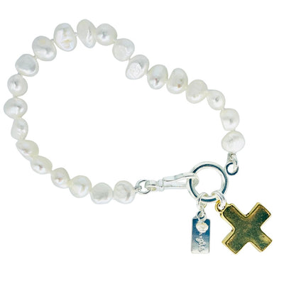 Pearl Bracelet With Gold Cross