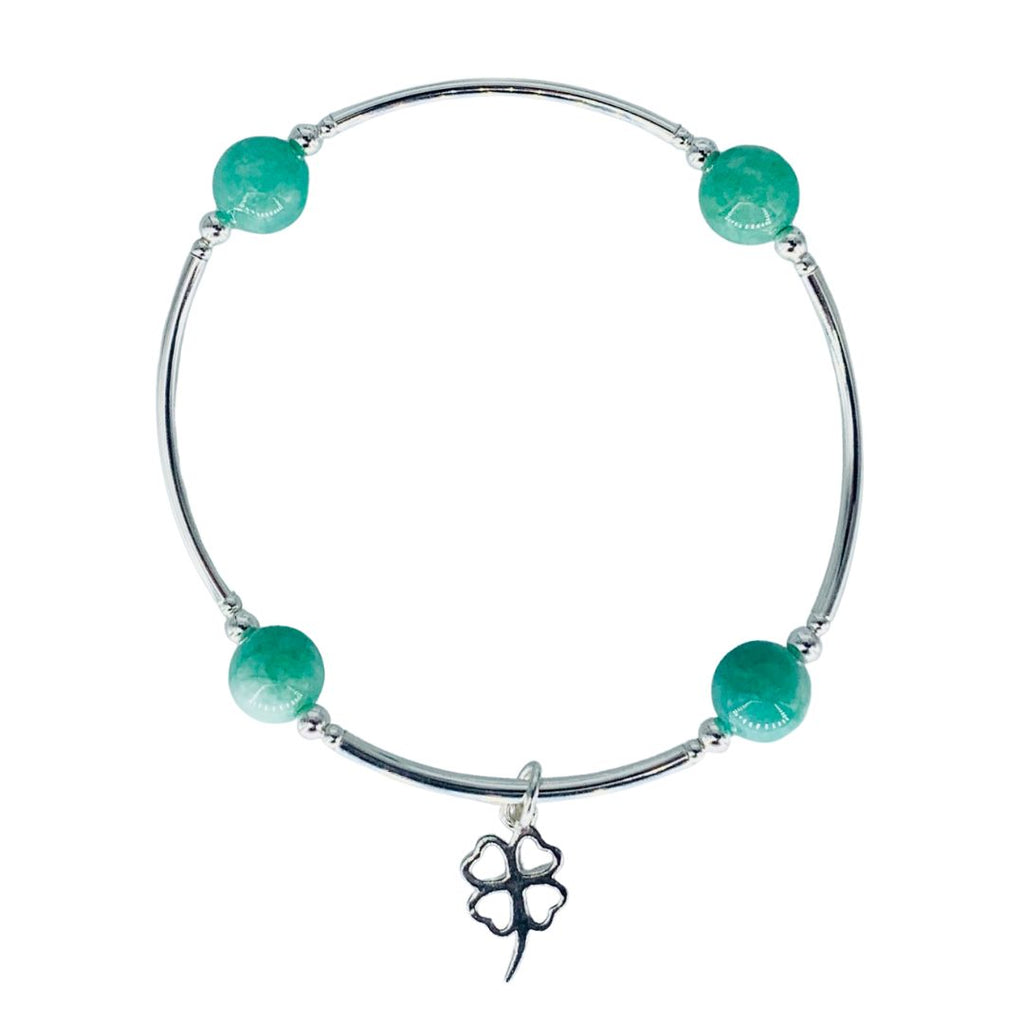Blessing Bracelet 8MM Jade Beads With Shamrock on Sterling Bars-Friendship Bracelet