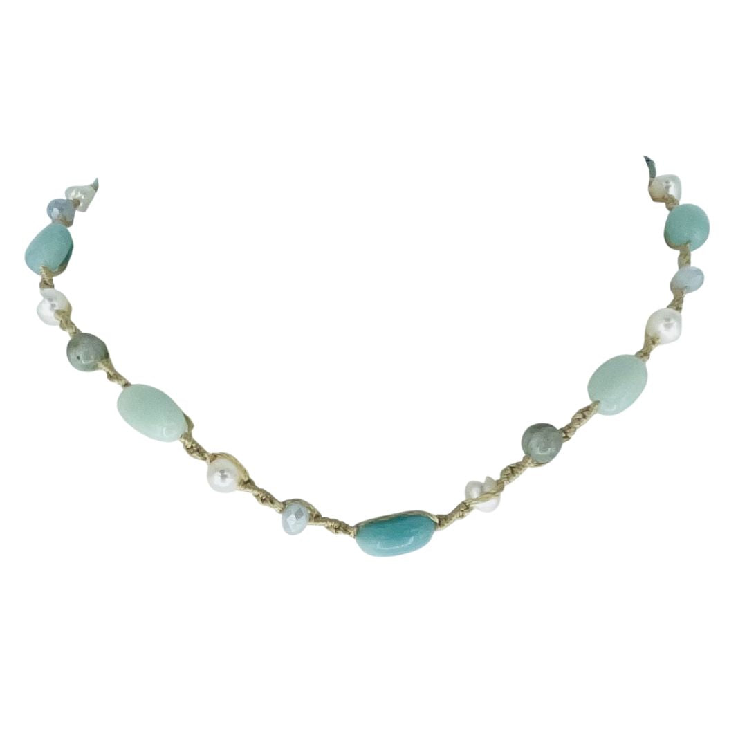 Necklace with Amazonite, Labradorite and Pearl