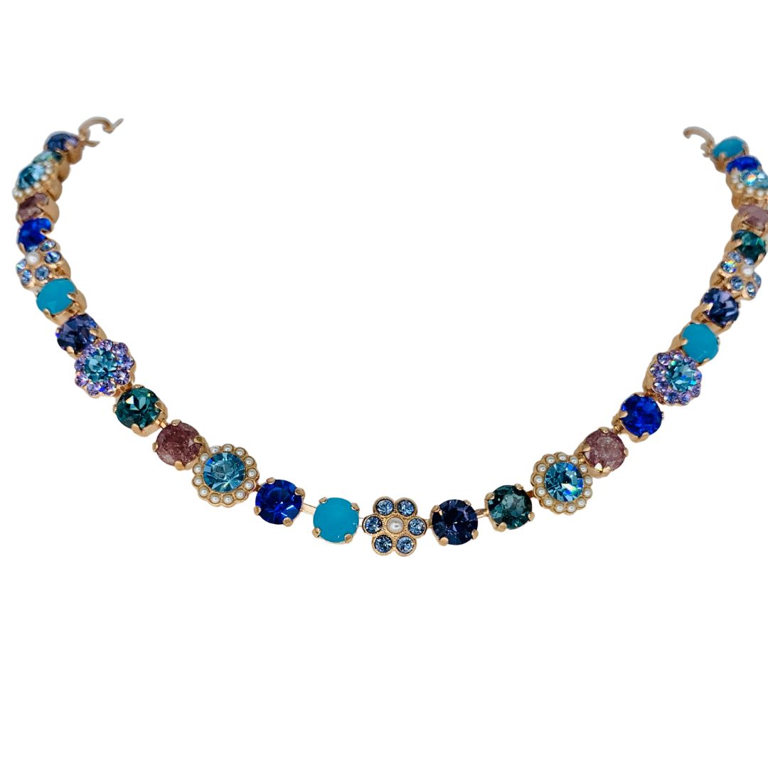 Mariana Blossom Necklace Electric Blue on Rose Gold