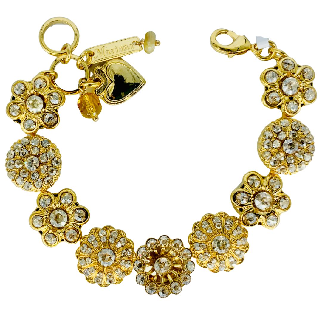 Large Mariana Flowers Bracelet Clear on Gold
