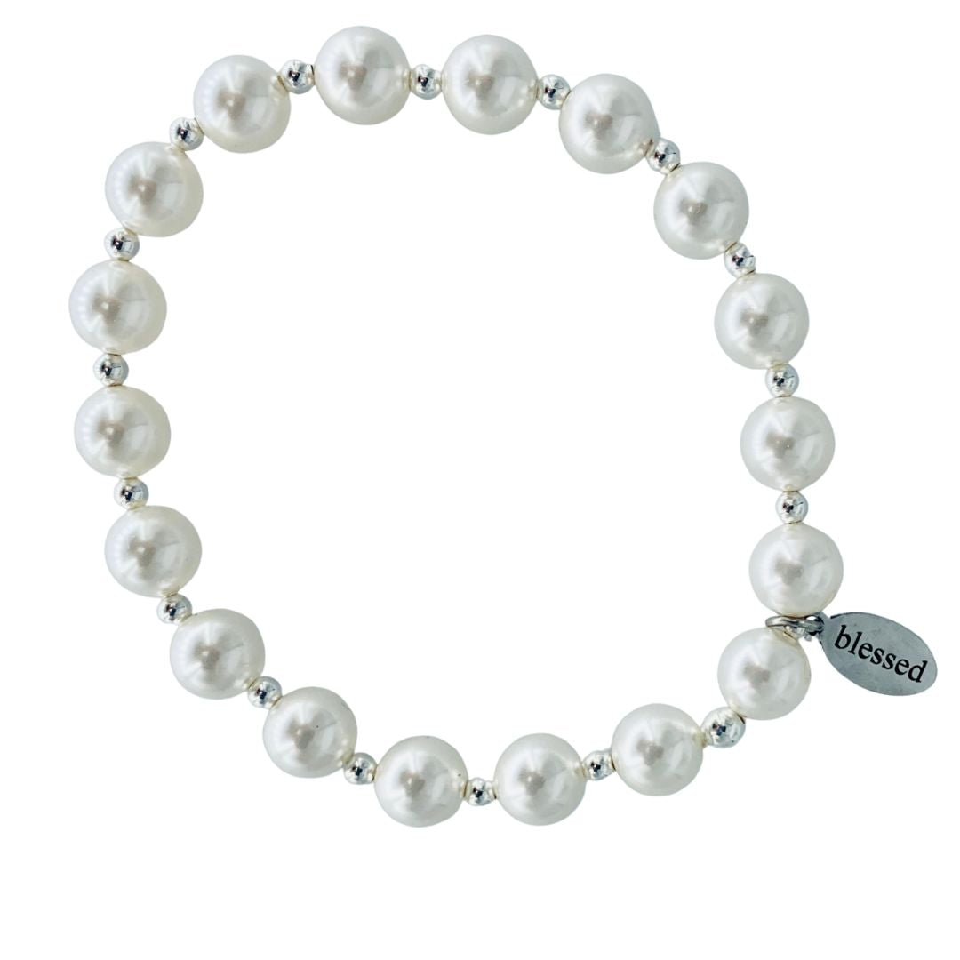 Count Your Blessings Bracelet 8MM White Pearls/Sterling Beads