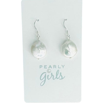 Coin Pearl Earrings on Sterling Silver Wires