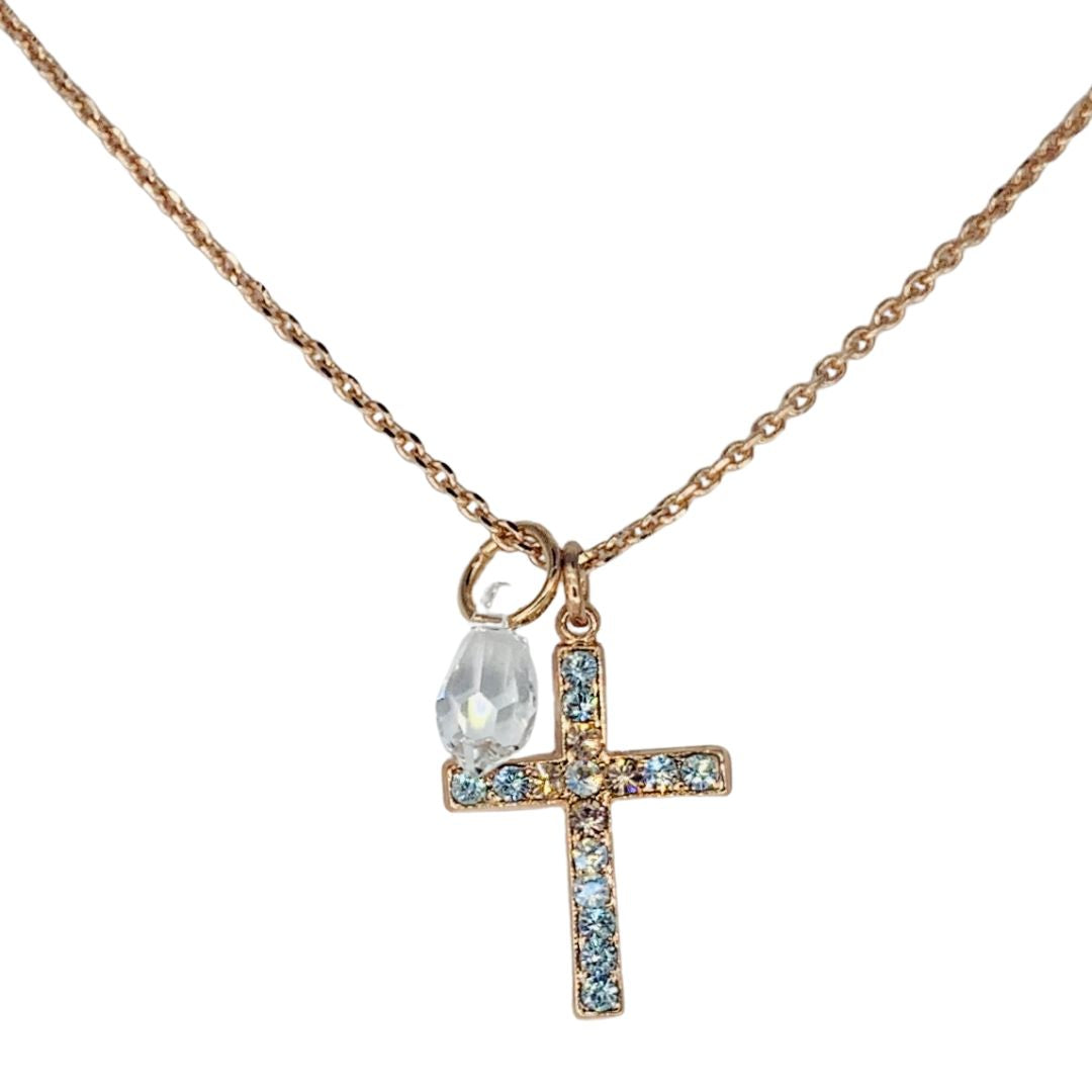 Mariana Cross Necklace Neutrals on Rose Gold