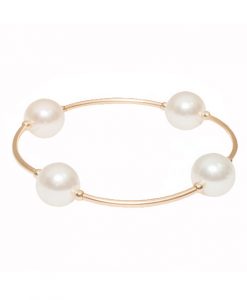12MM White Pearl With Gold Blessings Bracelet