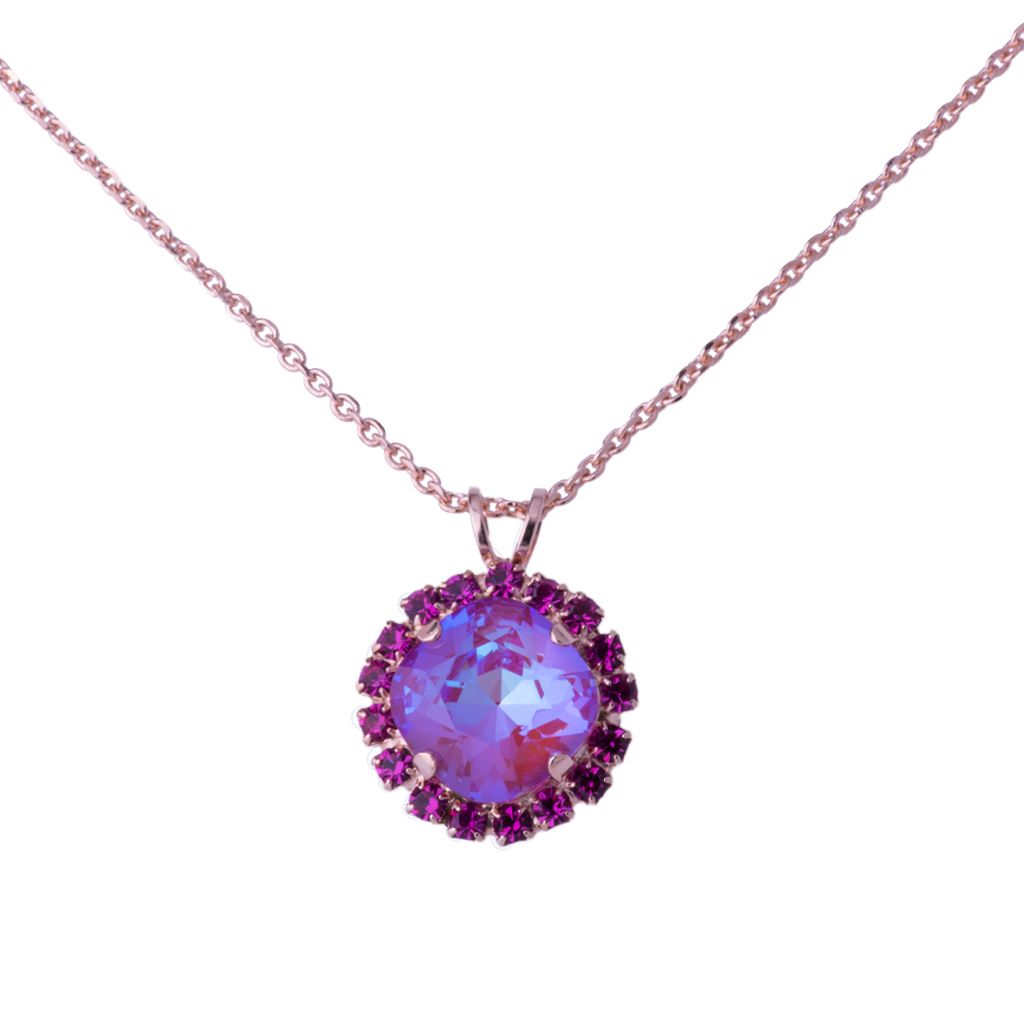 Mariana Cushion Cut With  Ruby Halo Pendant Necklace on Rose Gold